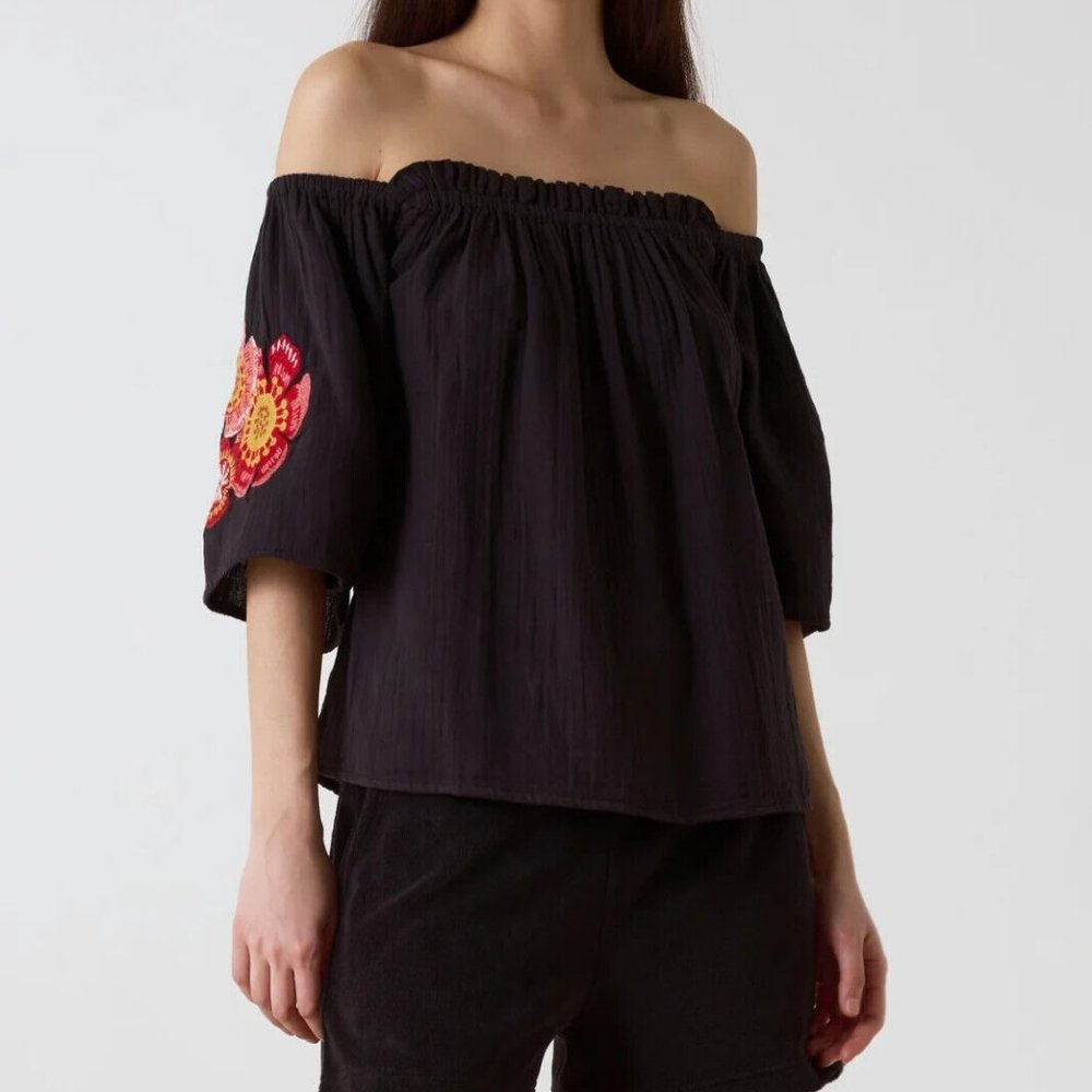 Leon & Harper Clowd Brode Shirt Floral Embroidered Top S